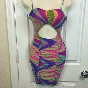 Pre-Owned Black Bead Moire Patterned Pastel   Slip On Dress, Size Small